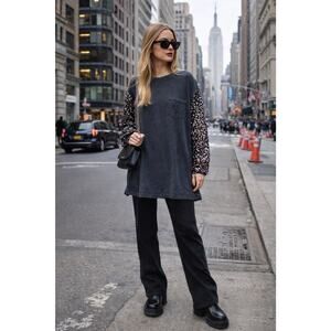 Free People Nellie T-shirt Sequined Embellished Sleeve Urban Grunge Artsy Sz XL